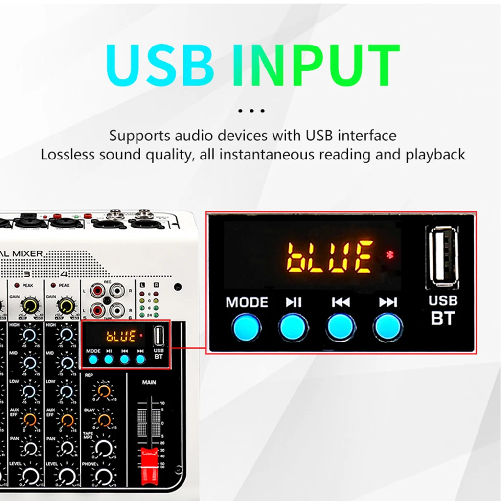 

Portable Audio Mixer/ 6- System Interface Sound Board Console with 3-Band EQ MP3 MX400/ for Webcast Singing Recording DJ Studio