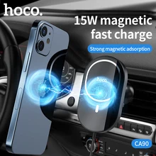 Hoco 15W Magnetic Wireless Car Charger For iPhone 12 Pro Max Qi Fast Charging Air Vent Phone Holder with TypeC Cable For Android