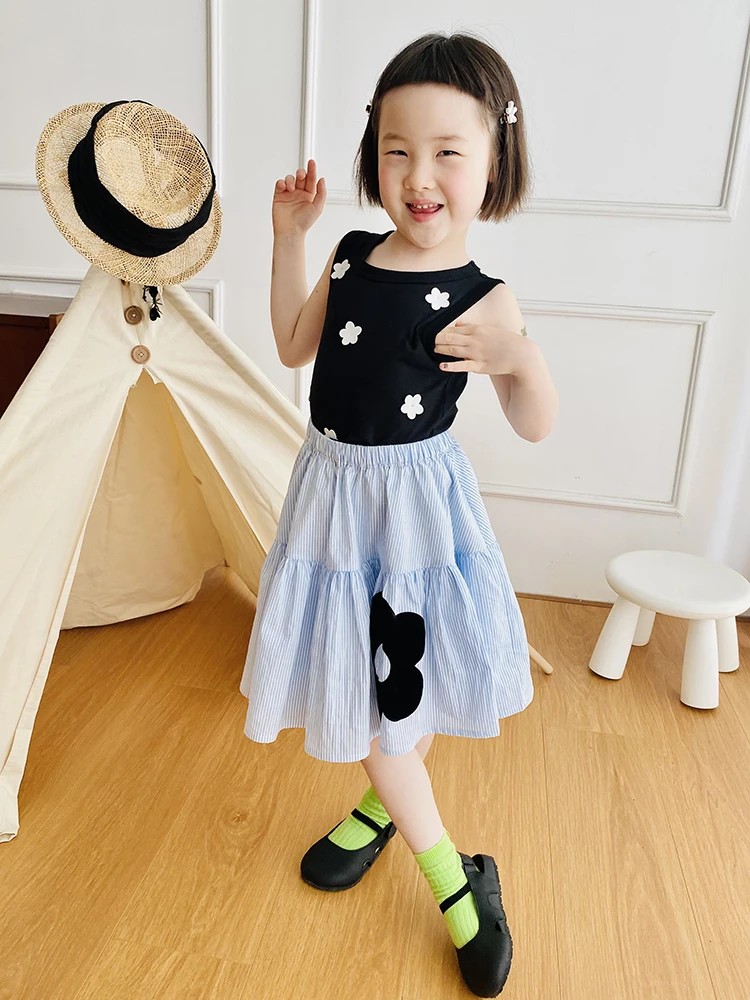 

Imakokoni kids original summer cotton floret black vest versatile suspender summer children's clothing 22940