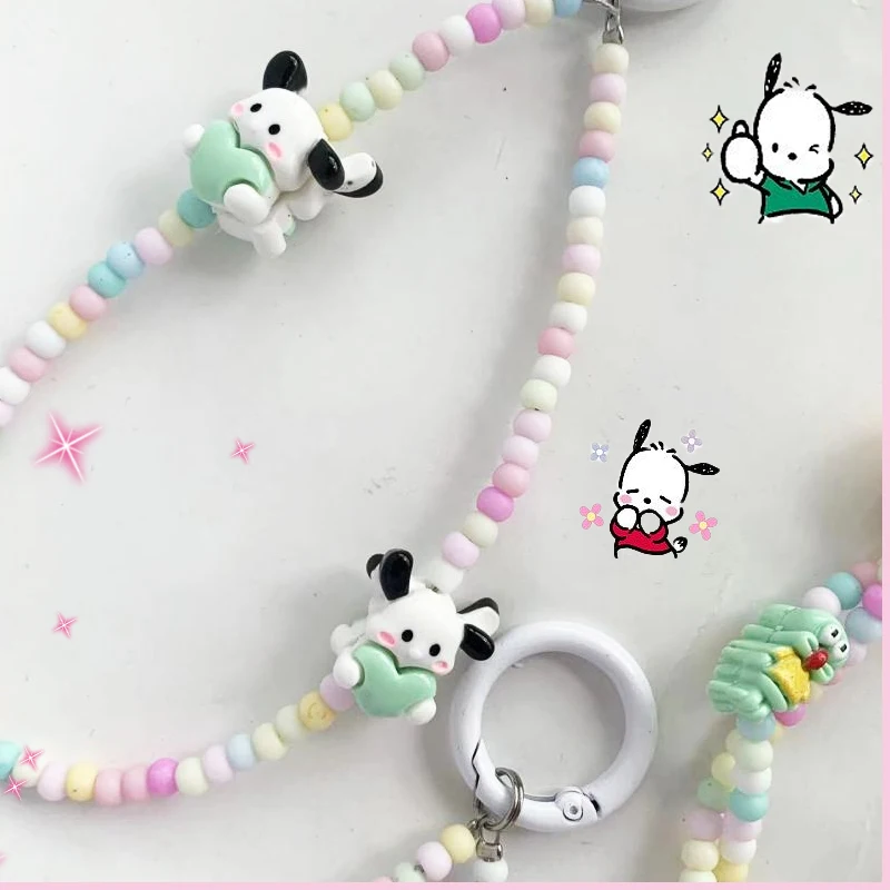 

Новинка, брелок для ключей Hello Kitty Sanrio, украшенный бисером, брелок для ключей с котенком, мультяшный Кирби, подвеска для сумки камеры, подарок для девушек