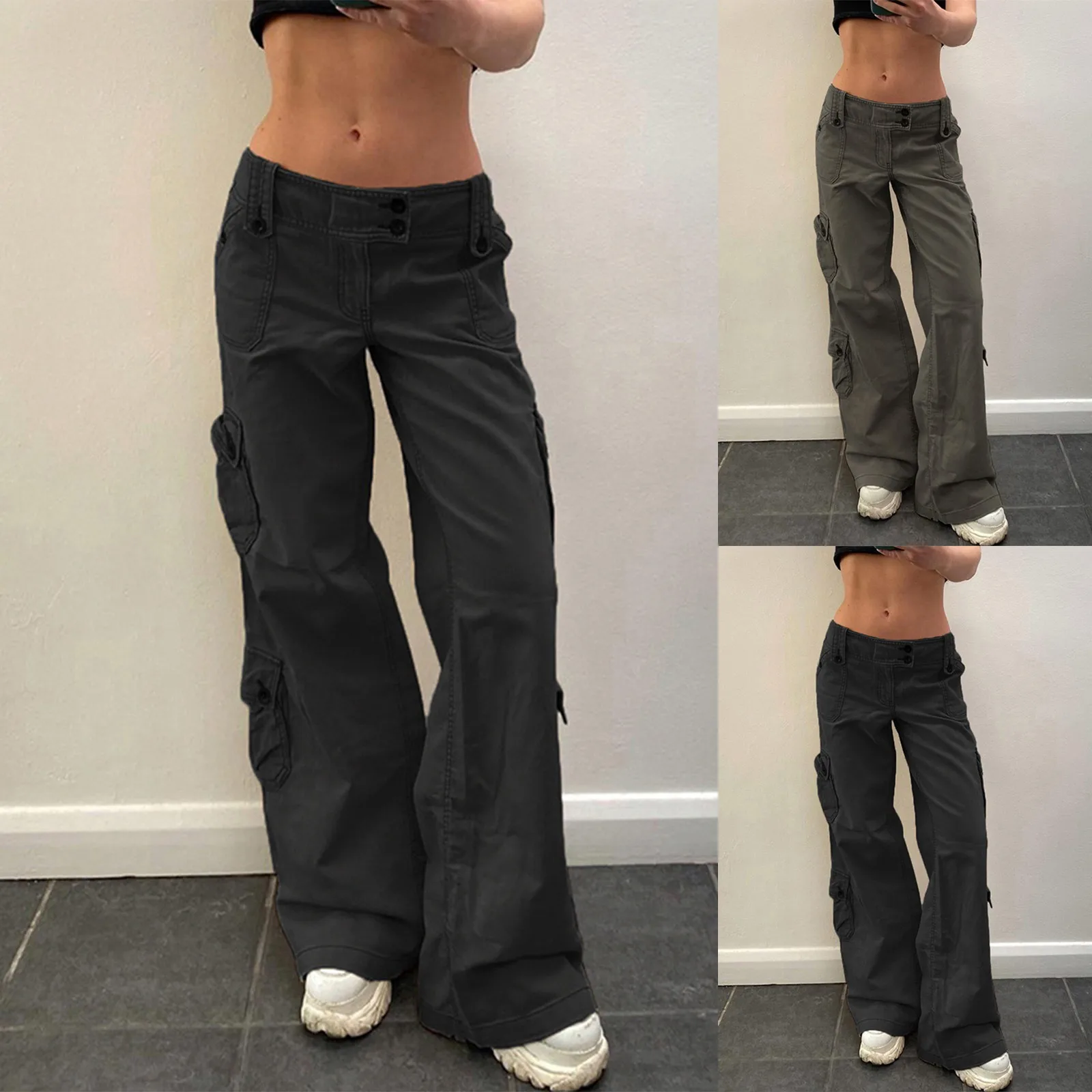 

Винтажные гранж-джинсы, женские уличные джинсы с множеством карманов, повседневные мешковатые джинсовые брюки, корейские шикарные спортив...