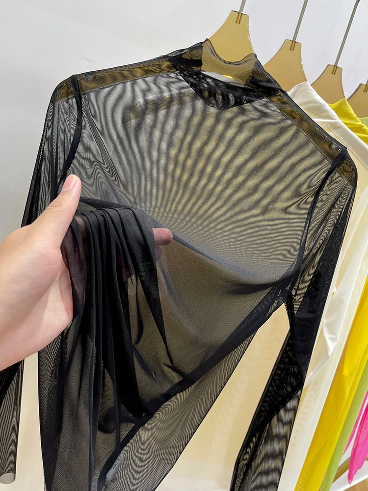 2023 Summer Women Golf Sunscreen with long sleeves and ultra-thin ice silk bottoming shirt and round neck turtleneck top