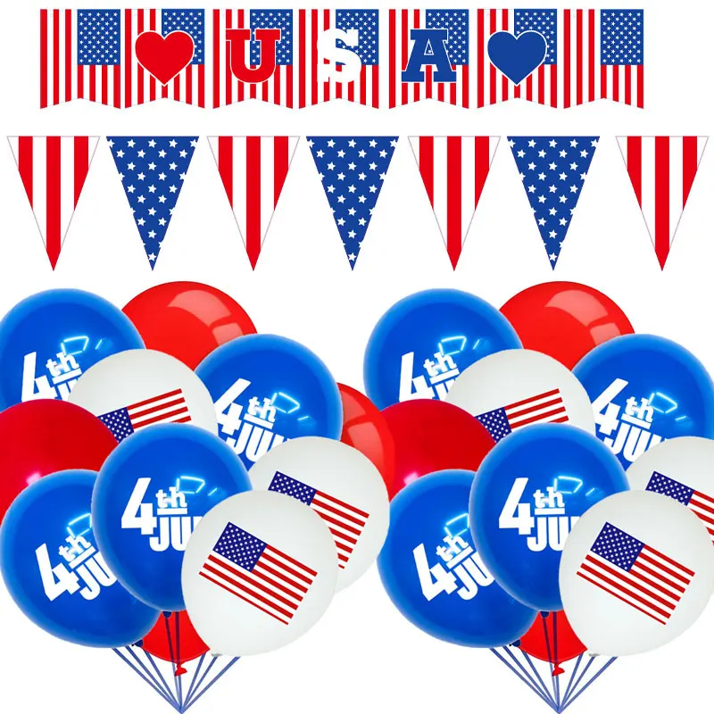 

Fourth of July Patriotic Decorations Set - Red White Blue Paper Fans,USA Flag Pennant,USA Banner Independence Day Party Supplies