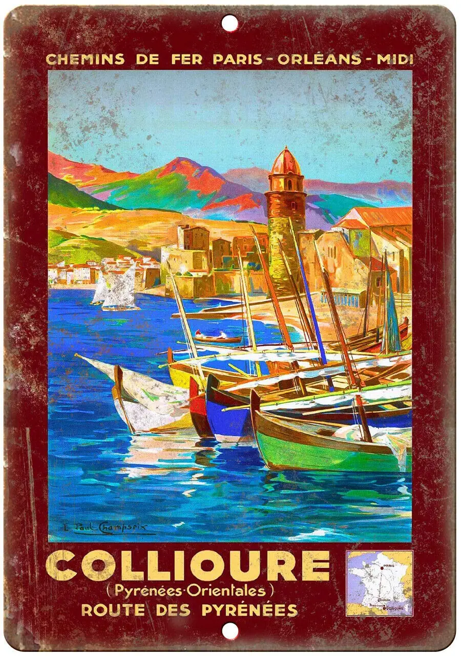 

Collioure Pyrenees Vintage Travel Metal Tin Sign Decor Kitchen Garage Dining Room Sign 8x12 Inch