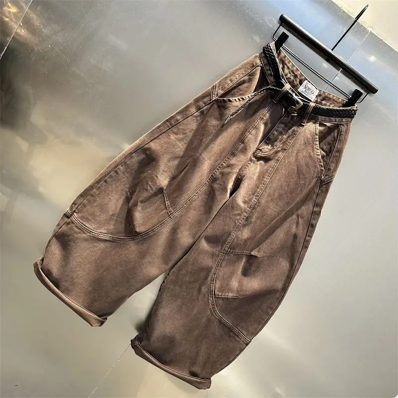 Фото Женские джинсы Mulled Style Brown Scimitar, осенняя коллекция 2026, новые модные трендовые широкие брюки в стиле High Street с эффектом потертости №3