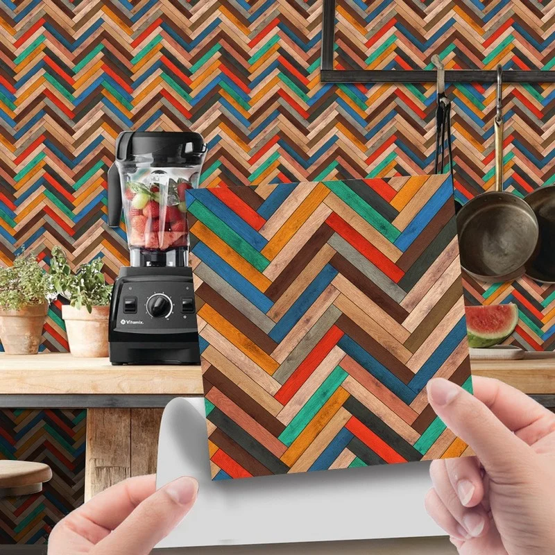 

Simulation Home Self-adhesive Waterproof DIY Wall Stickers Wood Grain Tile Stickers Retro Tile Floor Stickers