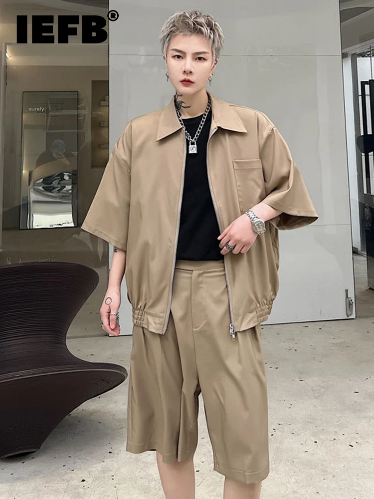 

IEFB Short Sleeve Suit Jacket Shorts Solid Color Summer New Fashion Casual Tide Straight Loose Youth Shirt And Shorts 9A3005