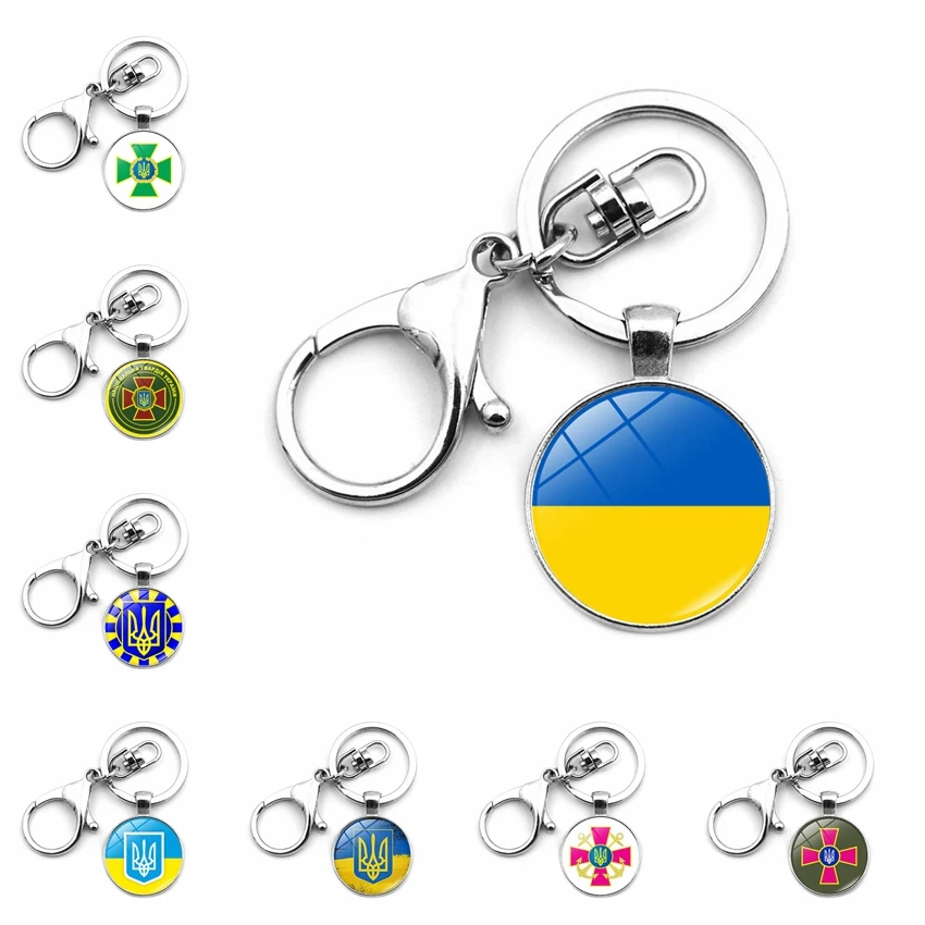 

WG 1pc Tryzub Ukraine Cabochon Keychain Pendant Fashion Car Bag Ornament Metal Lobster Chain Keyring Jewelry