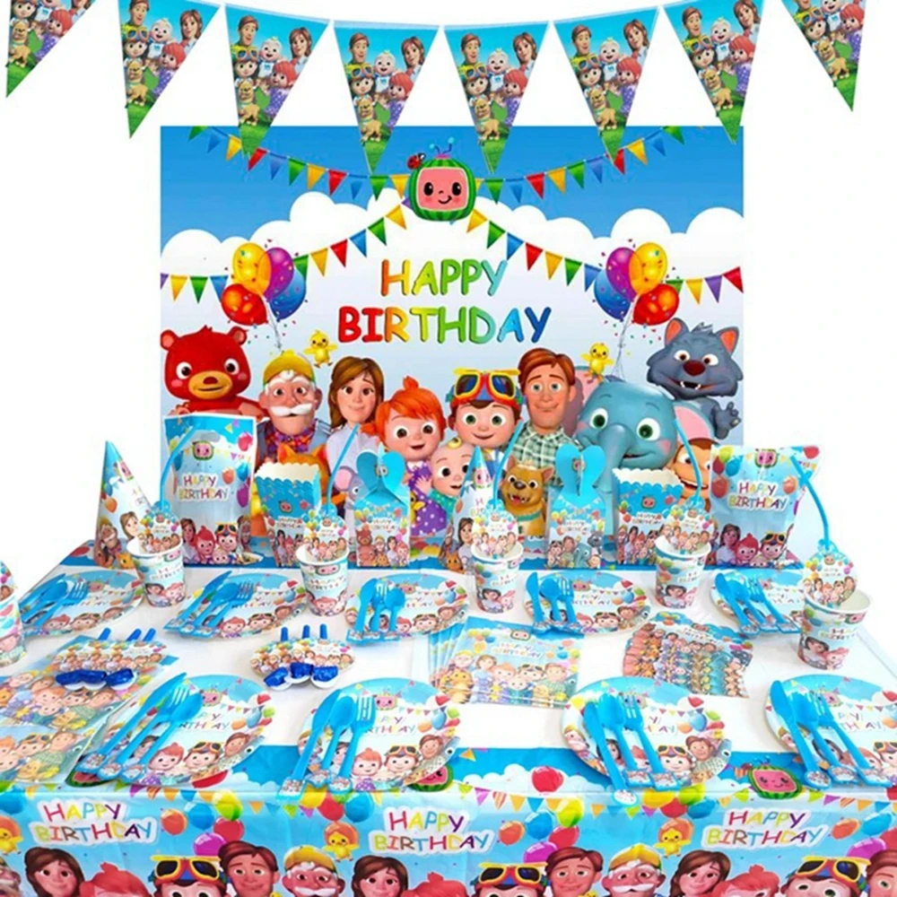 

Hot Cartoon JJ Melon Theme Birthday Party Decorations Kids Disposable Tableware Set Baby Shower Boy Girls Party Decor Supplies