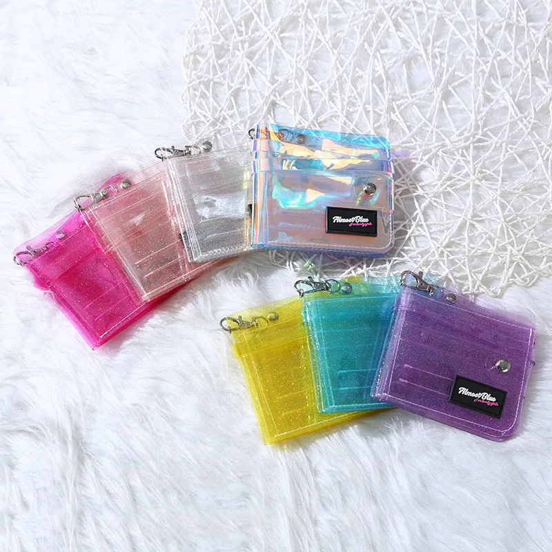 Transparent Women Purse PVC Laser Clear Jelly Bag Mini Money Credit Card Holder Clear Wallet Bags Ladies Purse XWith Neck String