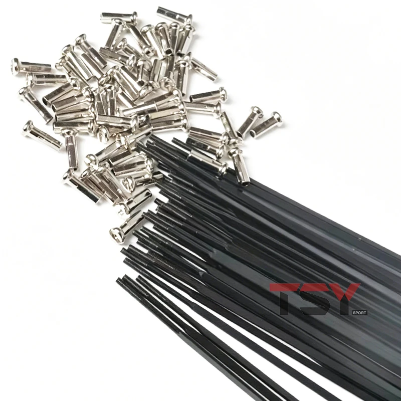 Фото 20 шт. прямых плоских спиц 14G из черной стали для MTB и шоссейных велосипедов, 700C Aero, 3.0 мм, с латунными ниппелями, 260-298 мм №3