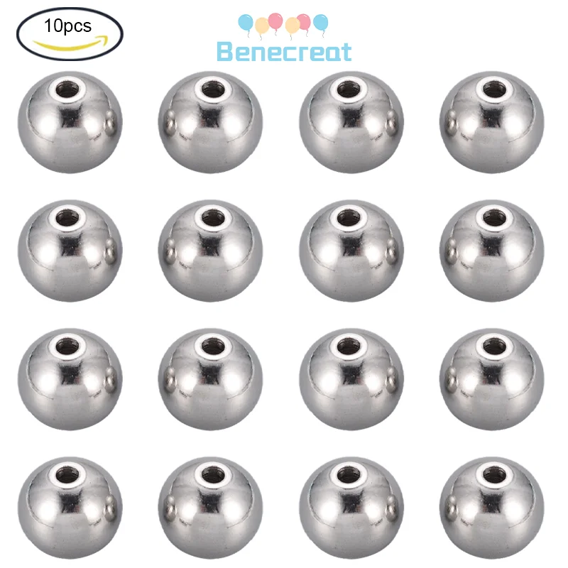 

10PC 201 Stainless Steel Beads Spacer Beads for DIY Bracelets Necklaces Jewelry Making Stainless Steel Color Round 10mm