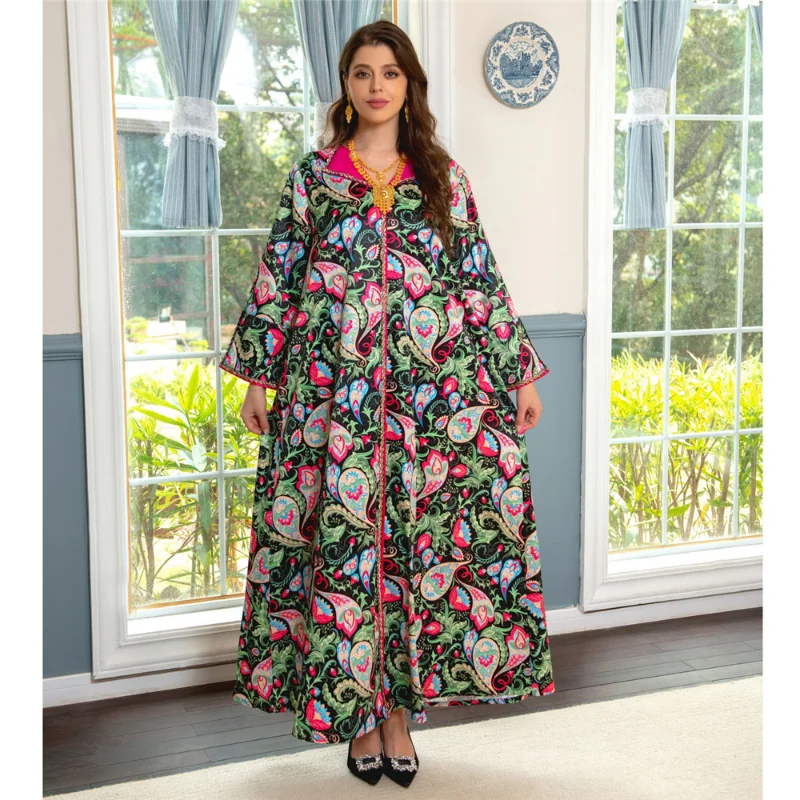 Caftan Kaftan For Wedding Ramadan Long Dress Muslim Women Moroccan Turkey Dubai 2023 Print Diamonds Abaya Dress Female Clothing