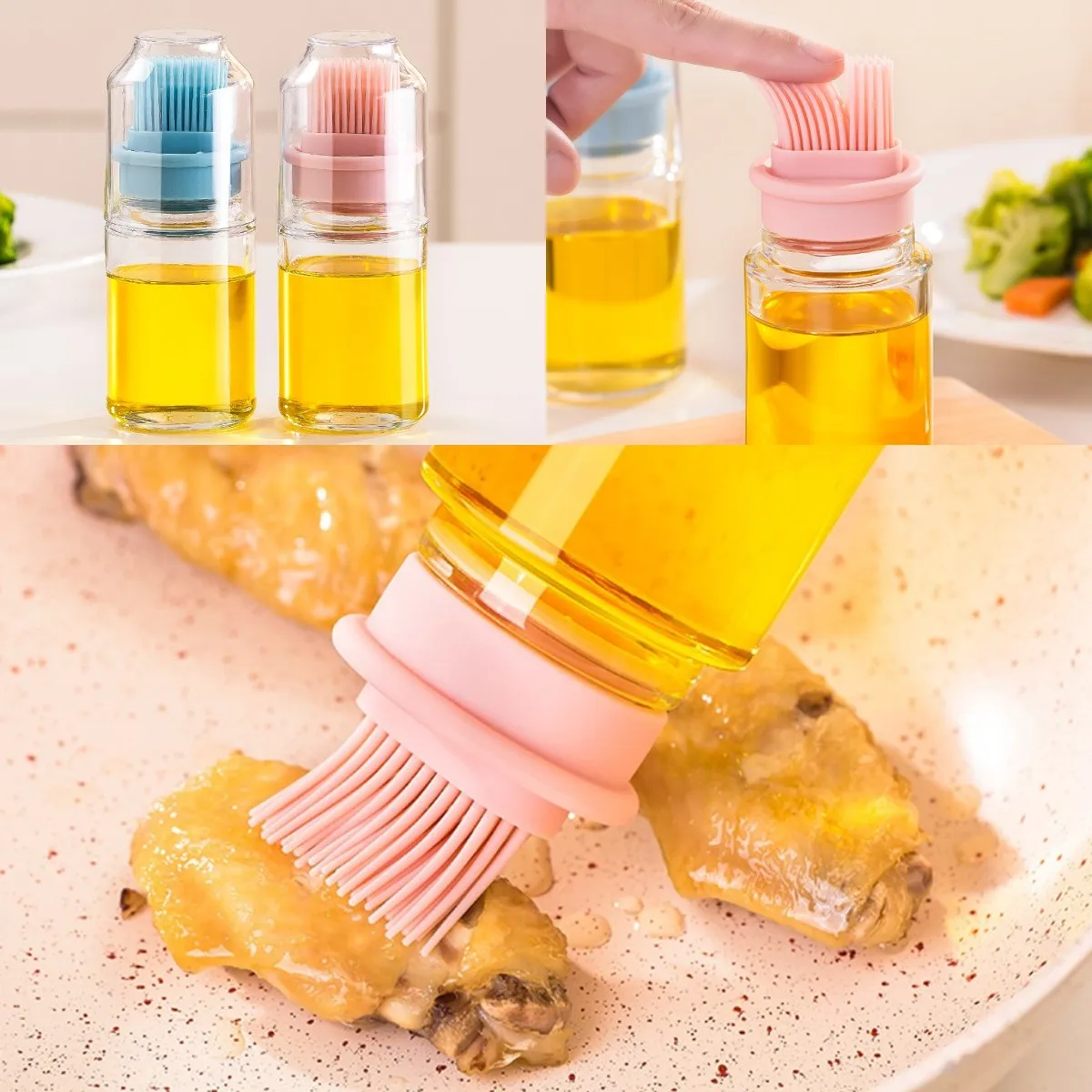 Barbeque Oil Brush Bottle Grilling Roasting Transparent Oil Brush Bottle BBQ Grease Applying Silicone Kitchen BBQ Tool