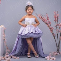 lovely lilac flower girls dresses high low kids party gowns illusion o neck child formal wear sleeveless baby gown tier skirt