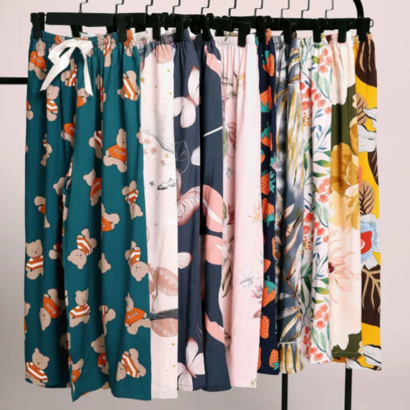 

New product Women Casual printed Cotton silk Pajama Pants Simple Lounge pants