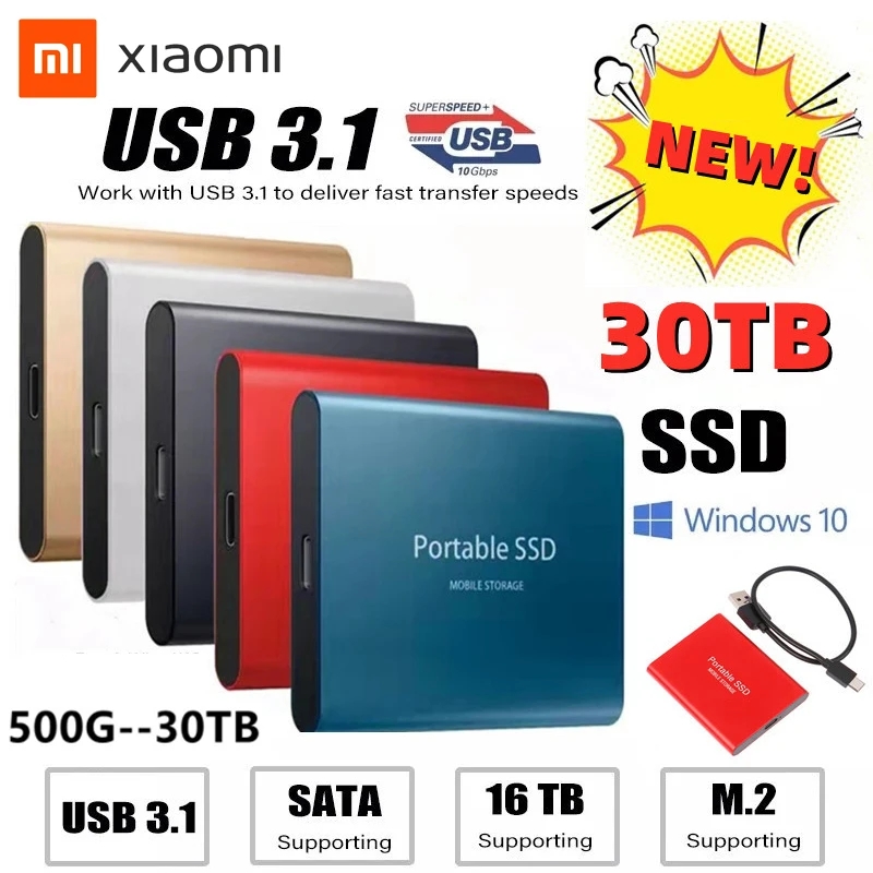 Xiaomi 1TB M.2 SSD 500GB 2TB 4TB Type-C 1TB External Hard Drive Usb 3.1 8TB Mobile Solid State Hard Disks for Notebook Laptop