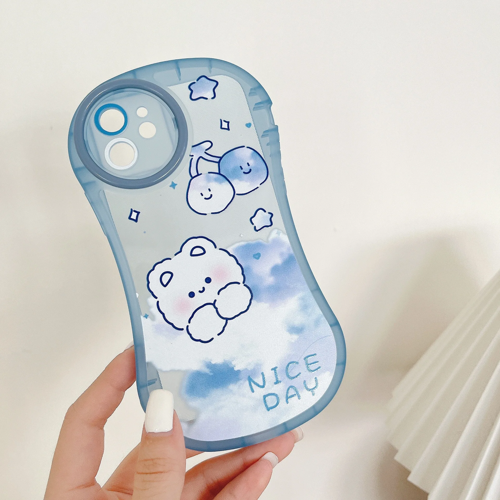 

Бампер для телефона в стиле ретро с изображением вишни улыбки медведя облака японский телефонный чехол для iPhone 13 11 12 Pro Max Xs Max XR симпатичный м...