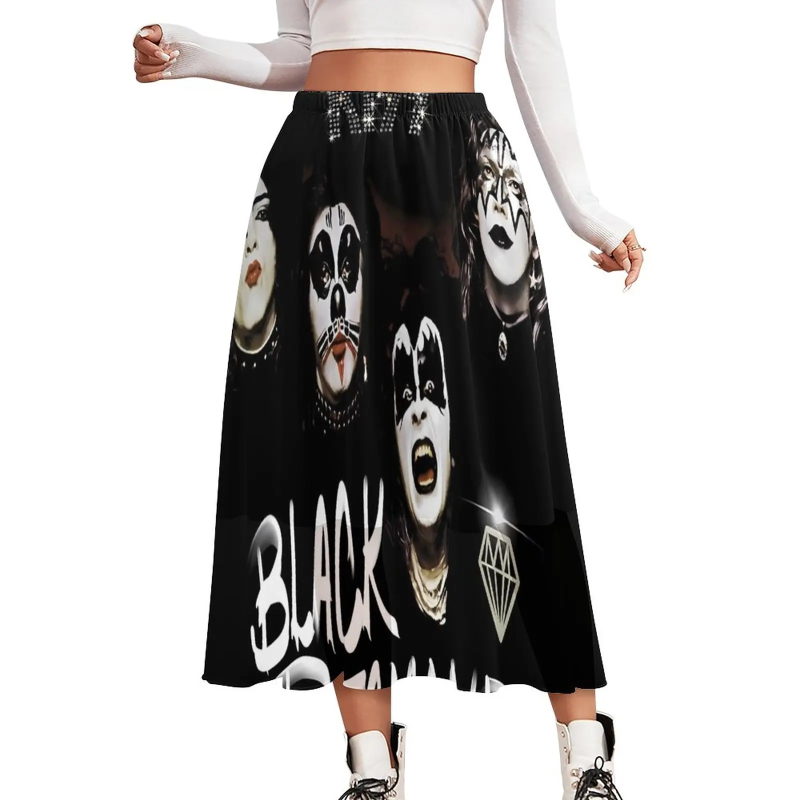 

Kiss Band Skirt Vintage Fan Art Modern Long Skirts Summer Y2K High Waist Chiffon Custom Oversize A-line Skirt