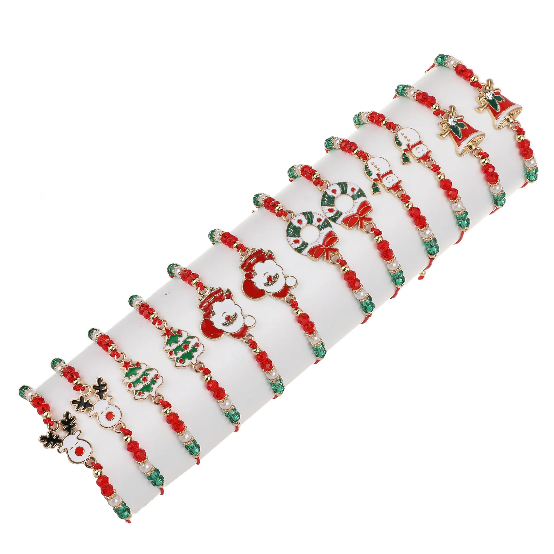 

12pcs Xmas Christmas Bracelets Imitation Pearl Santa Claus Tree Pendant Party Jewelry Gifts for Girls Kids Adult Festival 2023