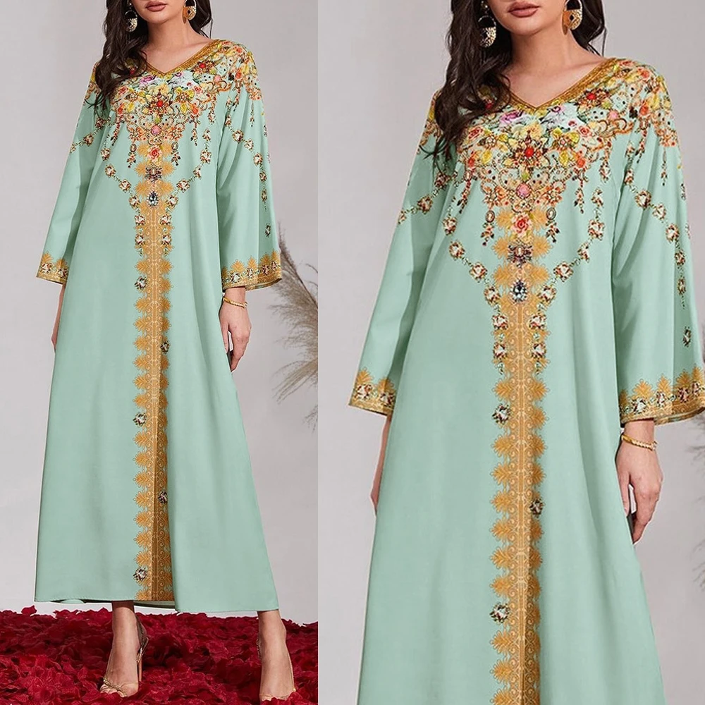 

Floral Printed Abaya Arab Long Dress Women Muslim Ramadan Moroccan Kaftan Jalabiya Islam Dubai Turkish Modest Dress Middle East