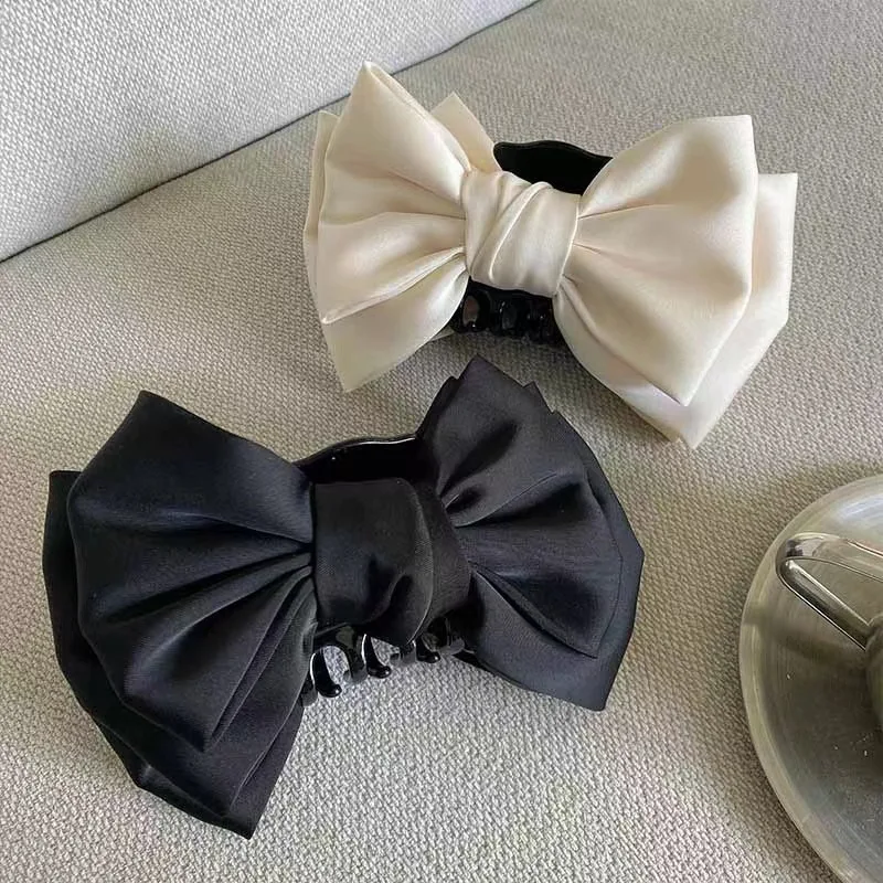

Large Black Double-sided Bow Clip Women Satin Shark Hair Claw Solid Bowknot Hairpin Barrettes Headbands Fashion Hair Accessories
