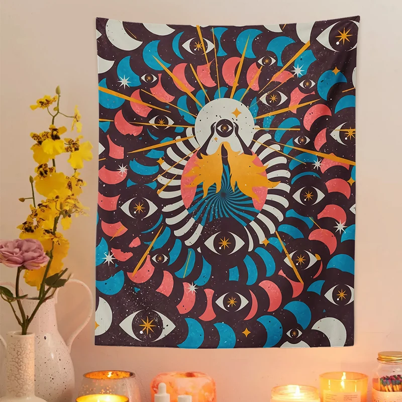

Moon Phase Girl Tapestry Sun Moon Boho Wall Hanging Psychedelic Eye Wall Rugs Dorm Decor Room Decor Aesthetic Cloth Print Gift