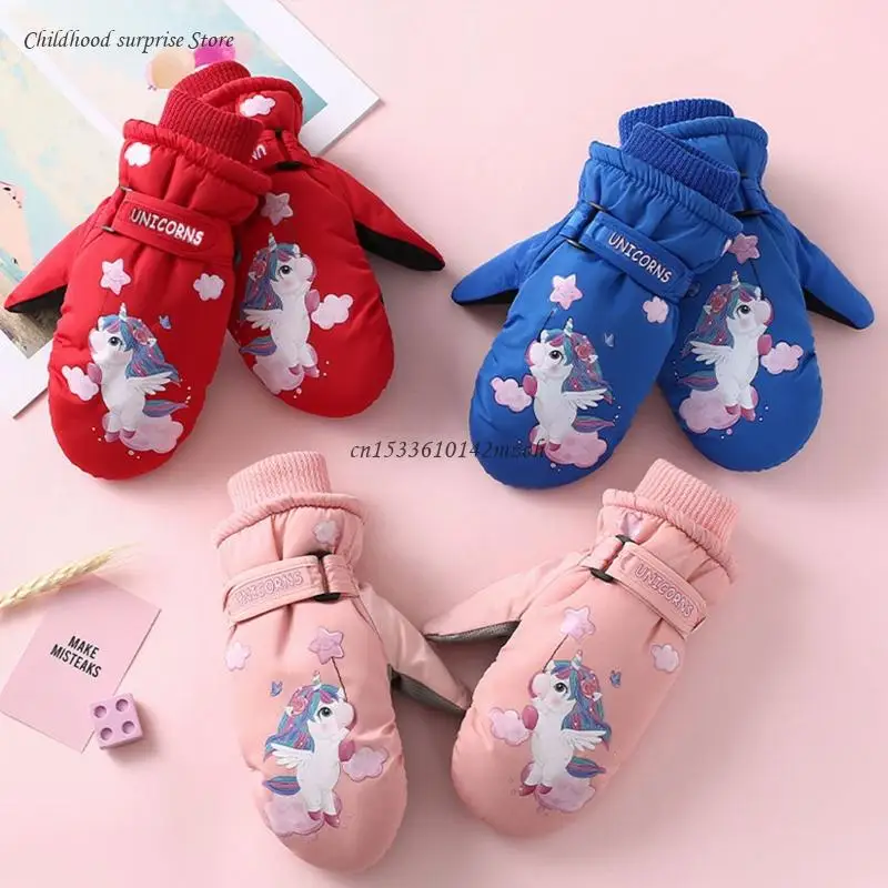 Детские зимние теплые перчатки противоскользящие варежки лыжные с принтом