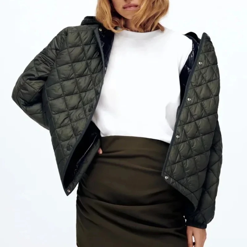 2021 Autumn and Winter New Women's Loose and Thin Single-breasted Casual Cotton Jacket Street Solid Color Hooded Jacket Jacket