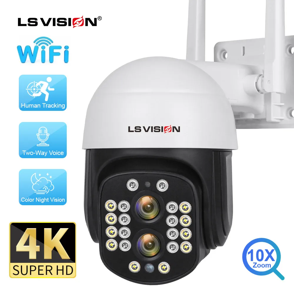 

LS VISION 8MP 4K 10x Optical Zoom Dual Lens PTZ IP Camera WiFi Human Detection Two-way Audio Security Video Surveillance Camera