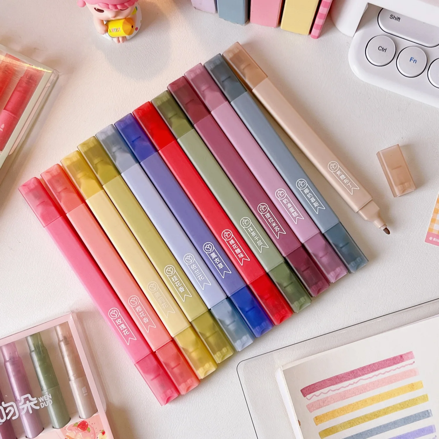 

6 PCS Double Tip Highlighter Pens Kawaii Candy Color Manga Markers Pastel Highlighter Set Stationery