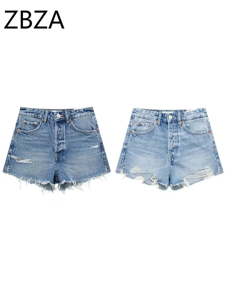

ZBZA 2023 Denim Shorts For Women Raw Edge High Waist Shorts Women Y2k Streetwear Jean Short Pants Casual Skinny Shorts Woman