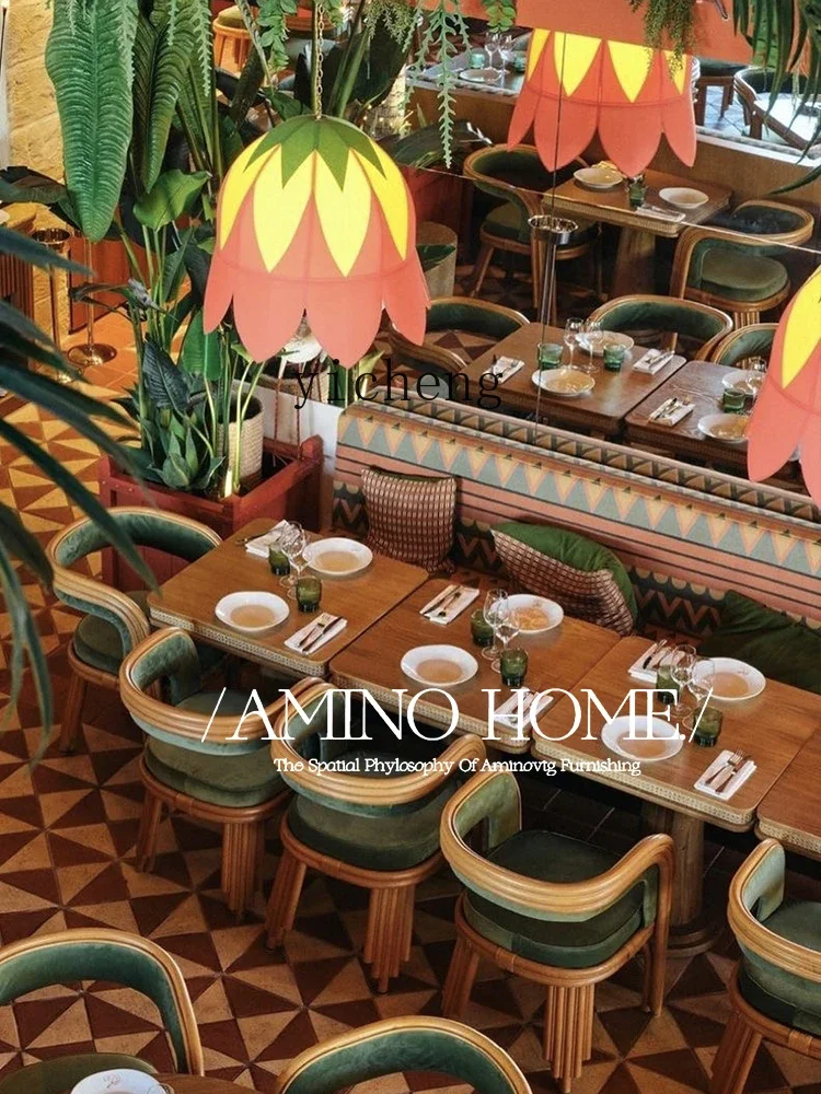 ZF винтажная картина маслом зеленый обеденный стул для дома и ресторана