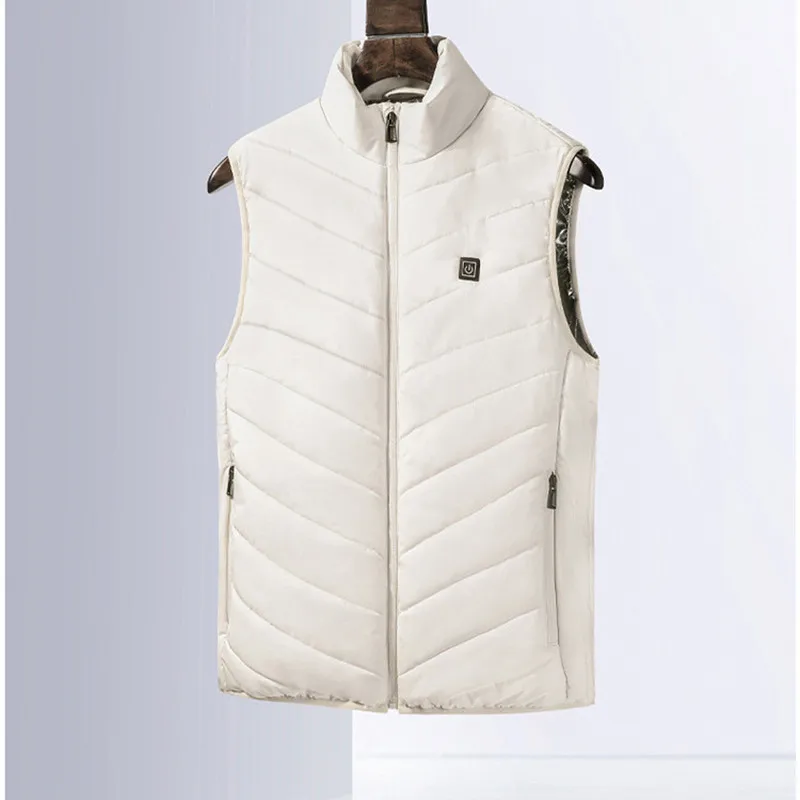 

Electric Heated Vest Men Women Winter Sleevless USB Heating Jacket Stand Collar Heating Thermal Waistcoat White Color