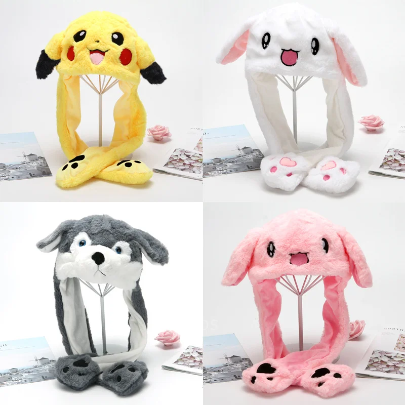 

Cute Animal hat with Earflaps Rabbit Women Girls Hat Plush Moving Bunny Ears Hat Movable Ears Toy Hat Children Hip Hop Toy Caps