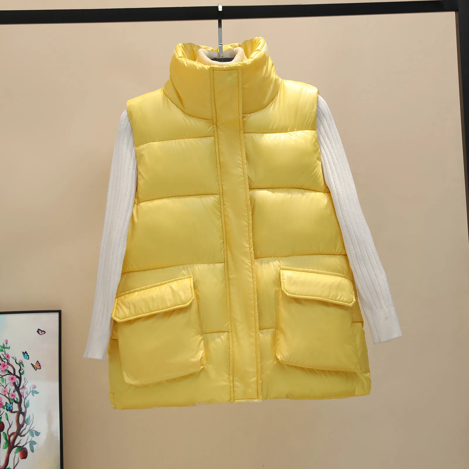 

Women's Solid Color Stand Collar Loose Pocket Vest With Two Down Cotton Warm Vest Inside And Outside Maternity Hoodies Women