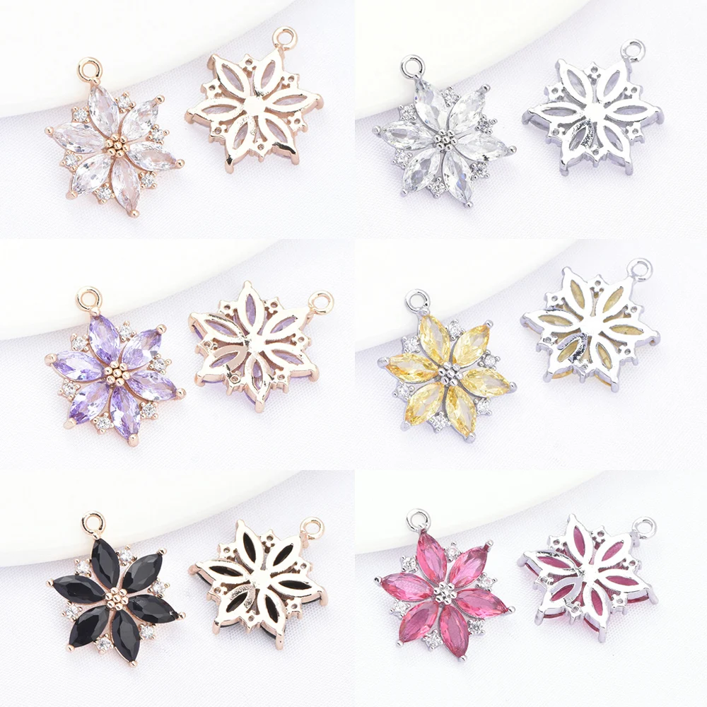 (9064) 4 шт. 13 5x17 5 мм 24-каратное золото латунь с цирконом подвески в форме цветка