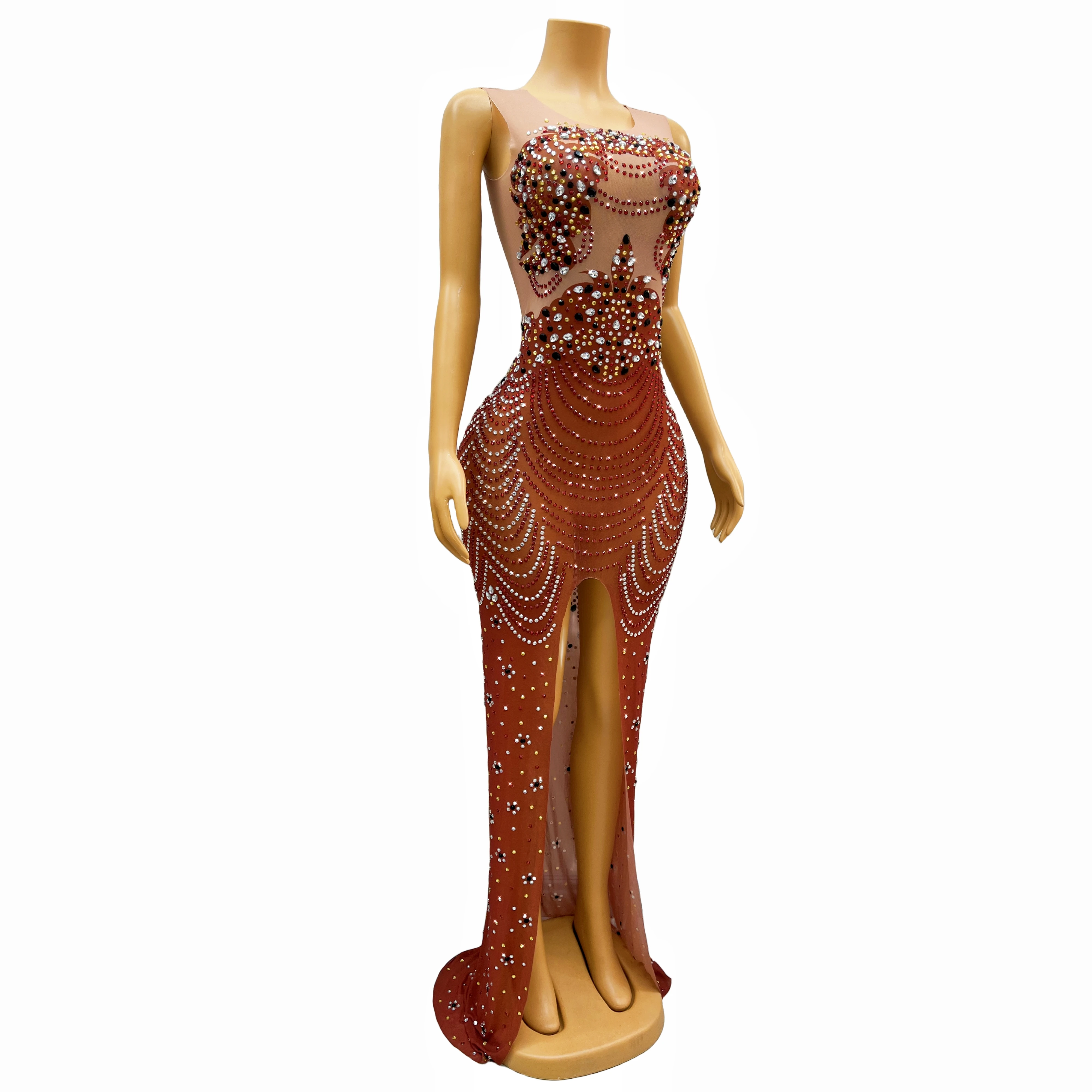 Блестящее черно-красное платье с разрезом вечерний костюм для празднования дня