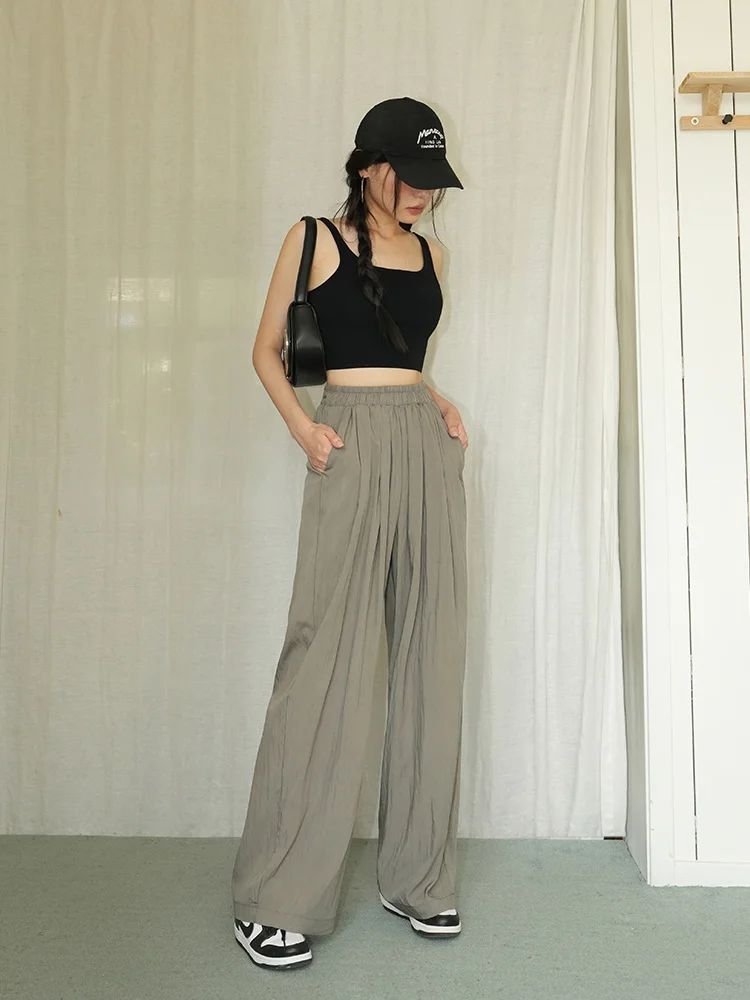 

High Waist Wide WOMENGAGA Leg Pants For Women Summer Loose Pleats Casual Thin Korean Style That Slim Trousers Fashion New B8GD
