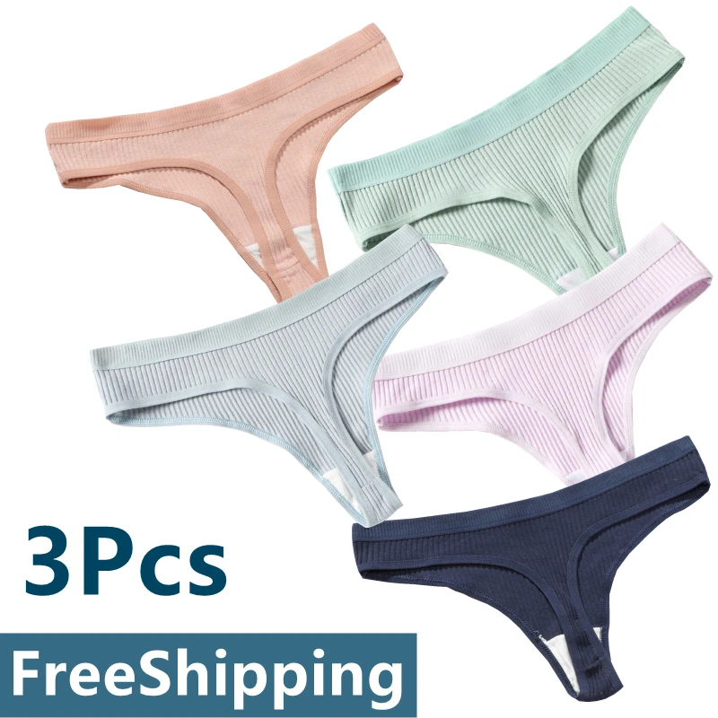 

3 Pcs Sexy Thong Women Panties Cotton Underwear Sexy Panties Female Underpants Thong Solid Color Thong Lingerie Low-Rise