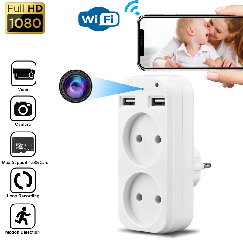 

1080P Portable EU Standard Wall Socket Mini Camera With USB Interface HD EU Plug Wireless IP Camera Wifi Remote Monitoring