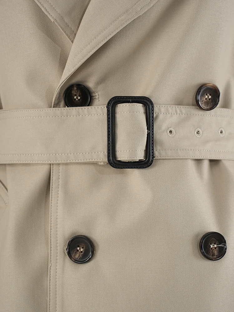 DEAT модный женский бежевый плащ с зубчатым воротником свободный крой двубортный