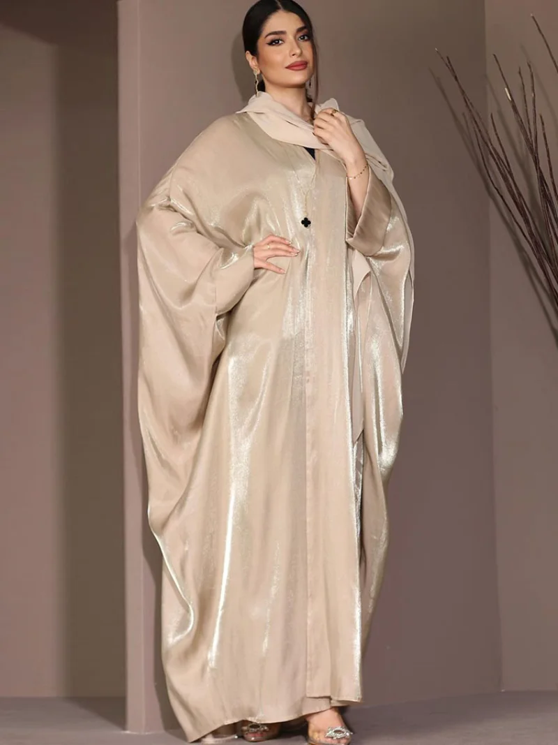 Shimmer Open Abaya for Women Batwing Sleeve Arabic Dubai Kimono Cardigan Muslim Long Dress Evening Party Modesty Outfit Kaftan