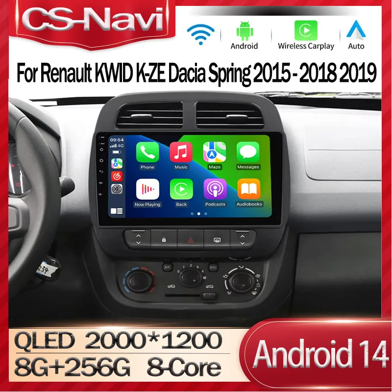 Автомобильная стереомагнитола Carplay 10 дюймов Android 14 для Renault KWID K-ZE Dacia Spring 2015 - 2018 2019