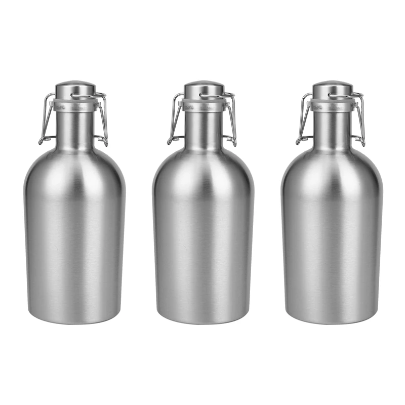 

3X 2L Stainless Steel Homebrew Beer Growler Secure Swing Top Lid Big Capacity Beer Bottles for Outdoor