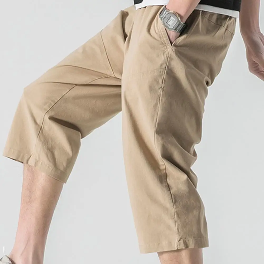

Stylish Men Capris Side Pockets Straight Men Cargo Pants Mid Waist Mid-calf Length Men Cargo Pants