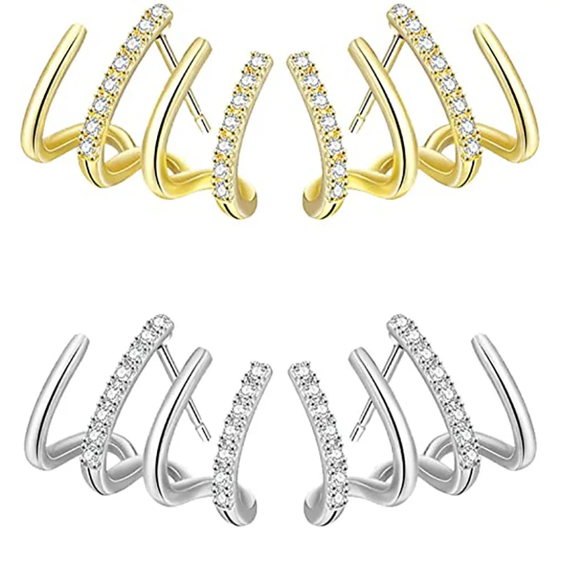 

Gold Four Prong Ear Earrings,Retro Trendy Gold Needle Stud Earrings,Wrap Luxury Fashion Rhinestone Stud Earrings,Gift for Women