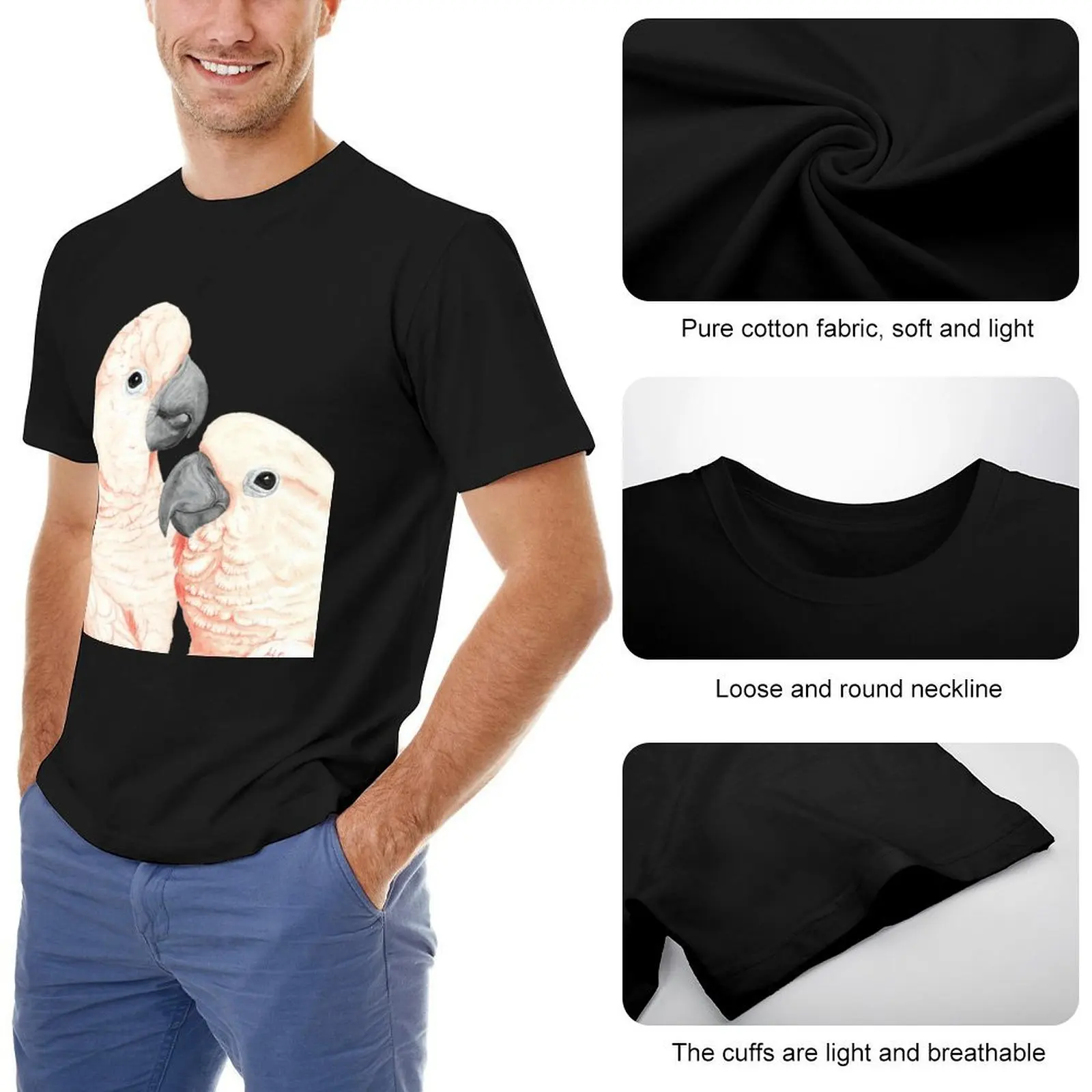 Молюкканские какадуи акварель-попугай портретная живопись футболка новое