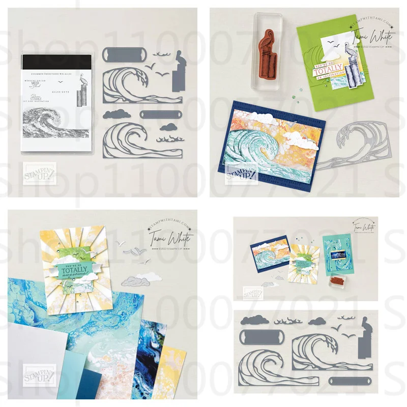 

The Waves Cutting Dies And Clear Stamps Set Scrapbook Decor Beach In Summer Template Greeting Paper Handcrafted 2022 New Arrival