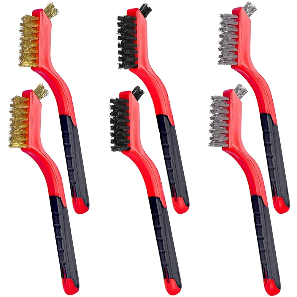 

6 Pcs Wire Brush Set- Curved Handle Grip, Premium Metal Brush, Small Wire Brush for Cleaning Rust, Dirt, Welding Slag